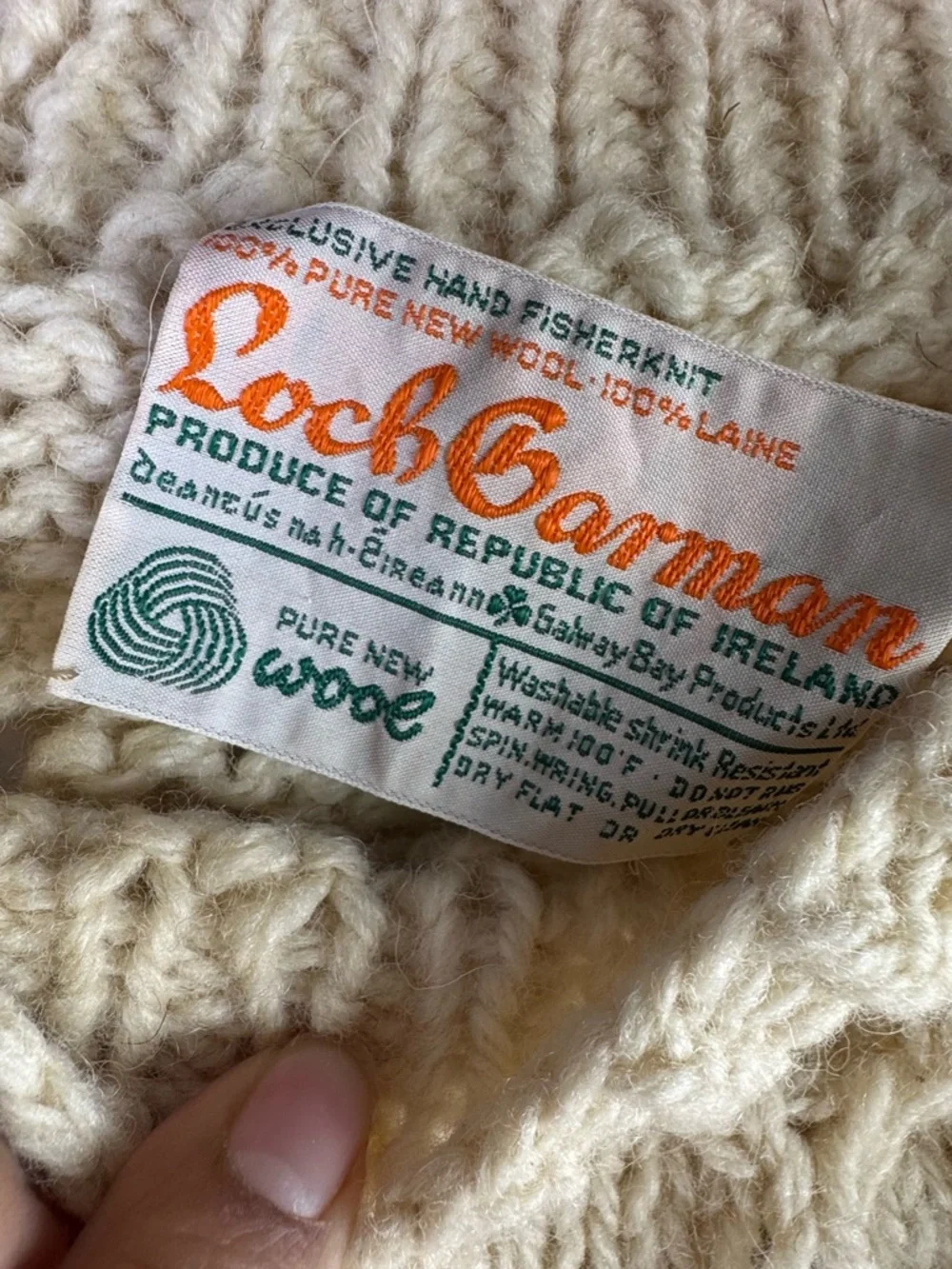 Vintage Loch Garman Ireland 100% New Wool Fisherknit Fisherman's Sweater